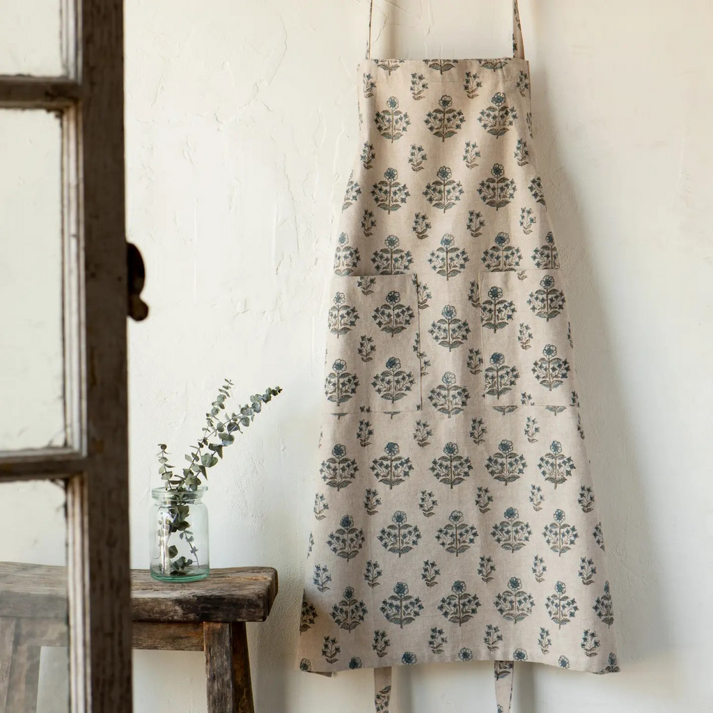 salvia block print apron