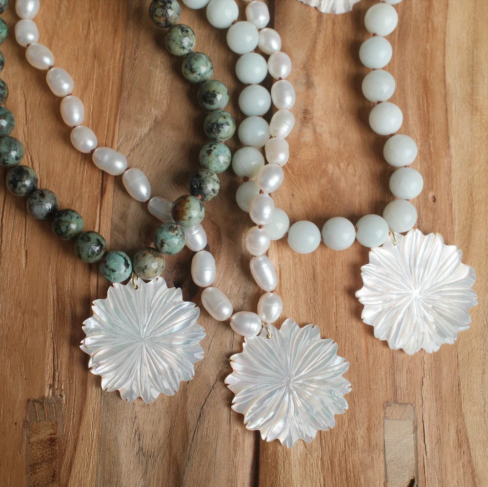 martha flower necklace in turquoise
