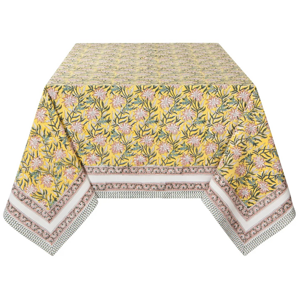 clematis block print tablecloth