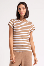 supima cotton cashmere striped cap sleeve in desert sand