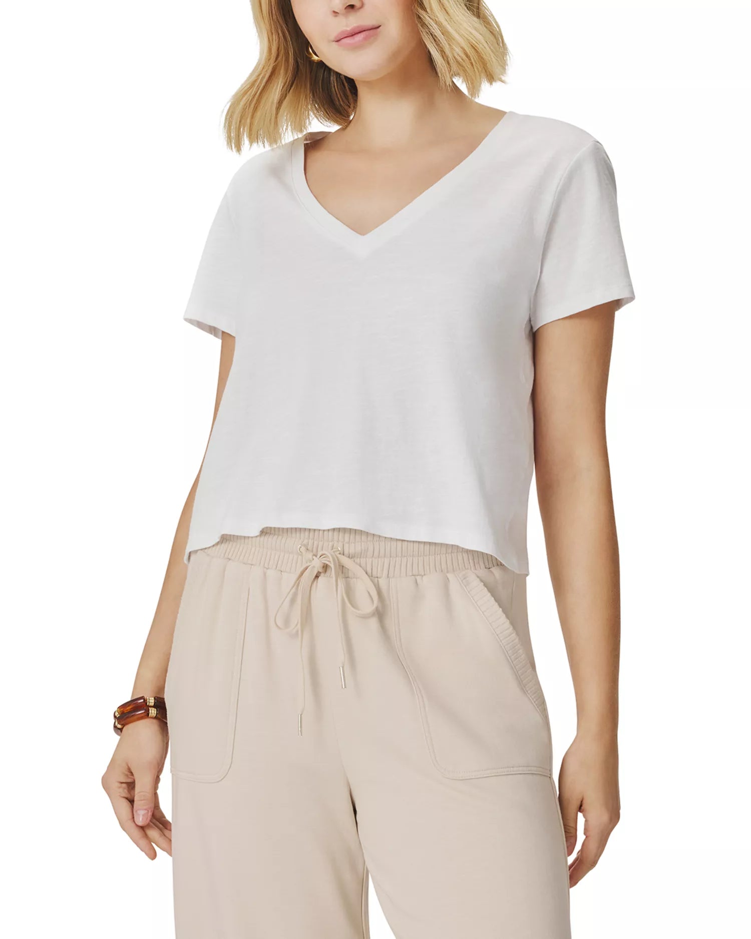 louisa v neck short sleeve in white