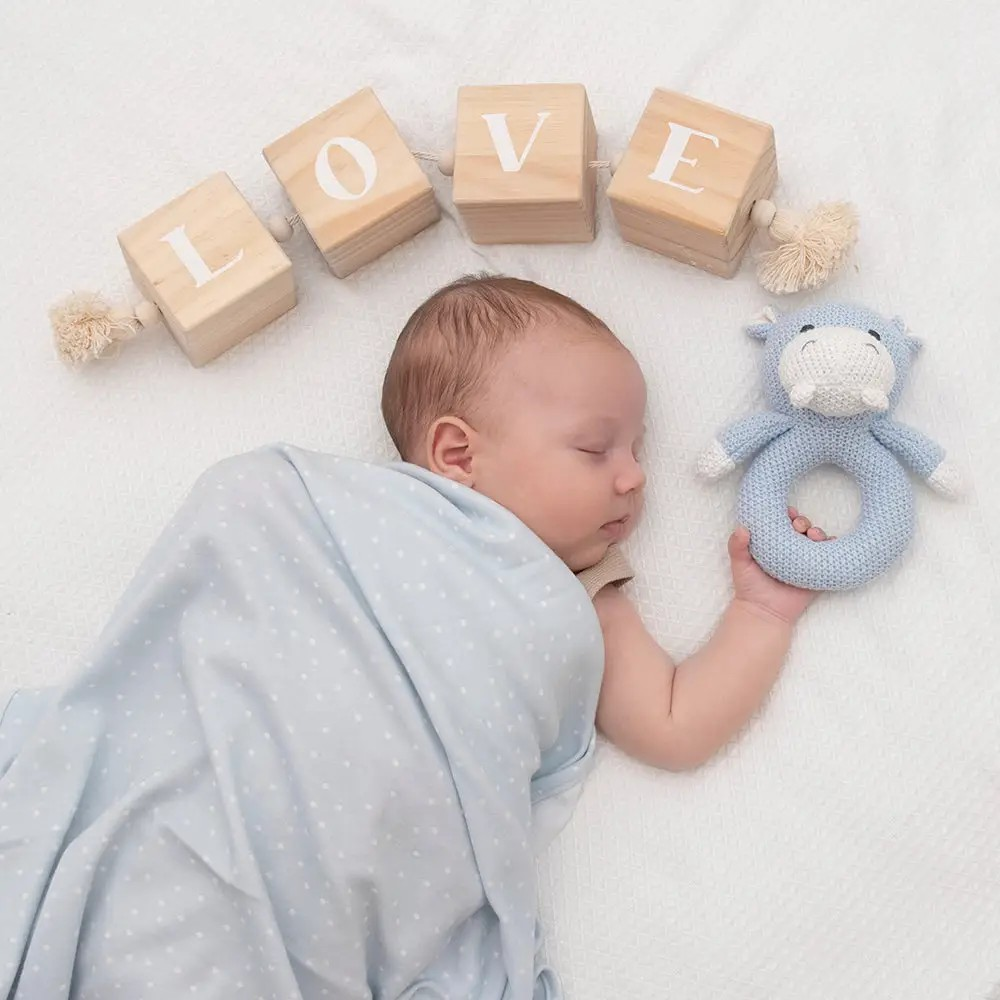 knit baby rattle - henry hippo