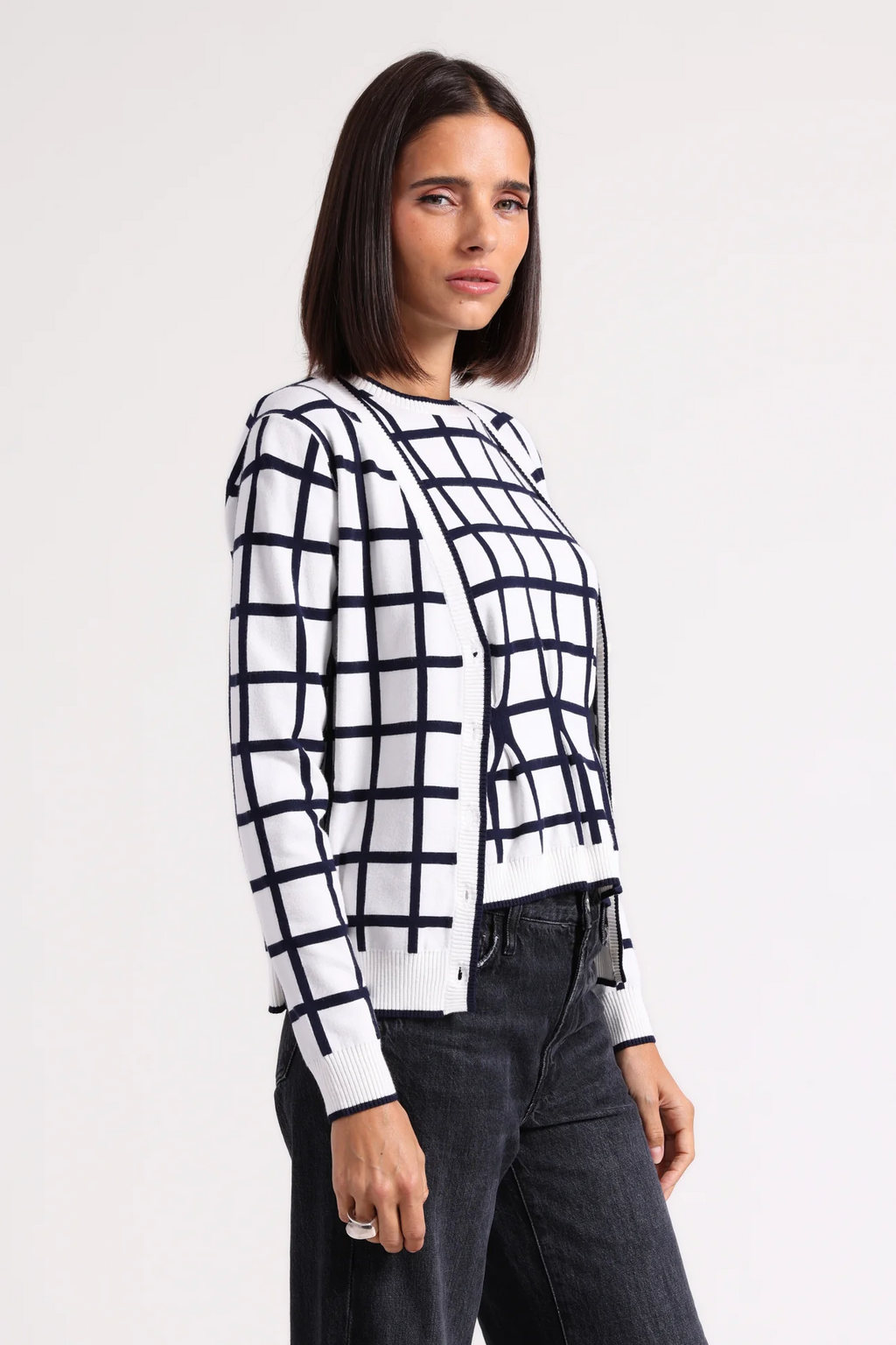 viscose windowpane v neck cardigan