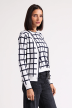 viscose windowpane v neck cardigan