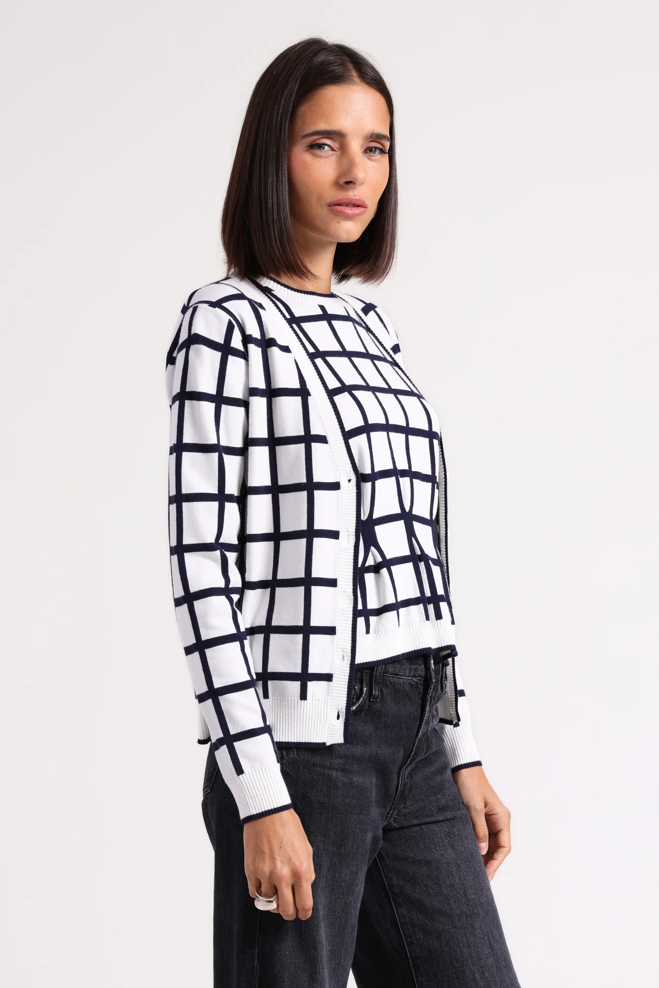 viscose windowpane v neck cardigan