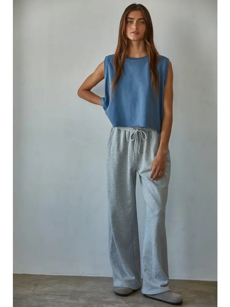 french terry wide leg pant