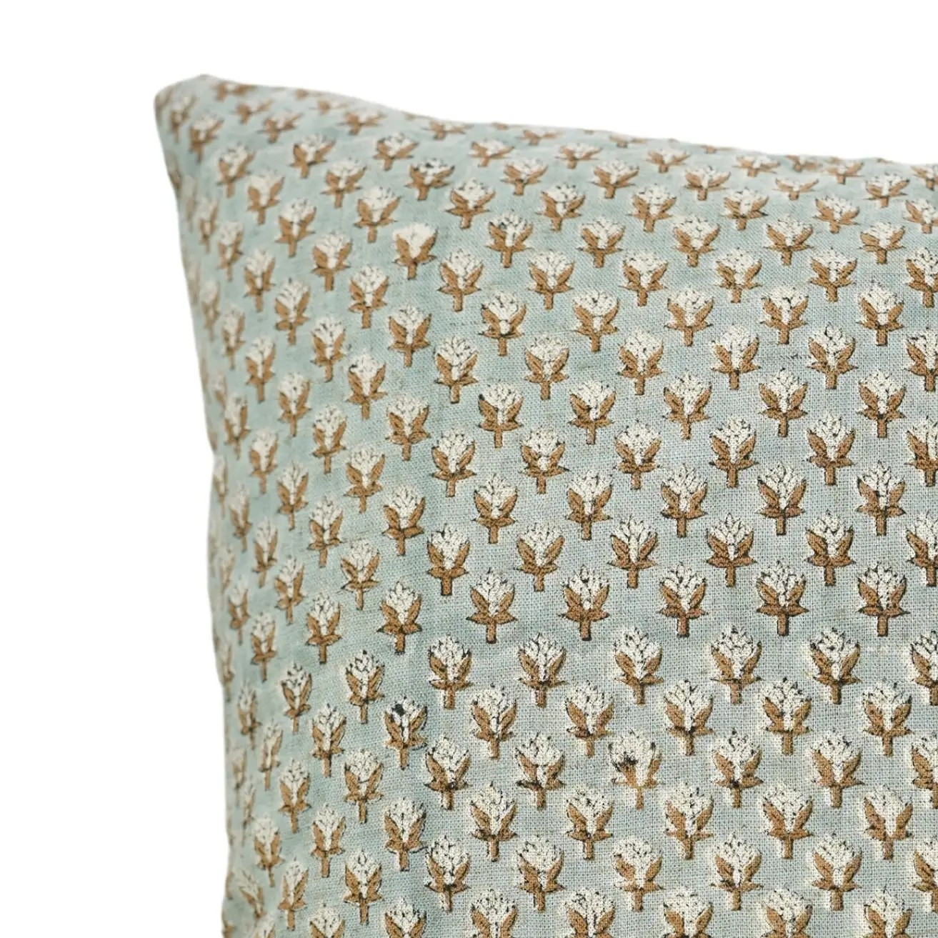 linen viscose blend block print 14 x 20 pillow - baby's breath