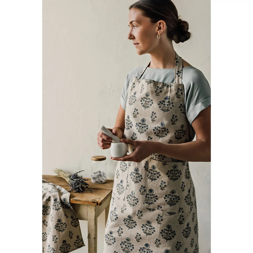 salvia block print apron