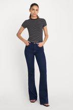 good legs flares in indigo