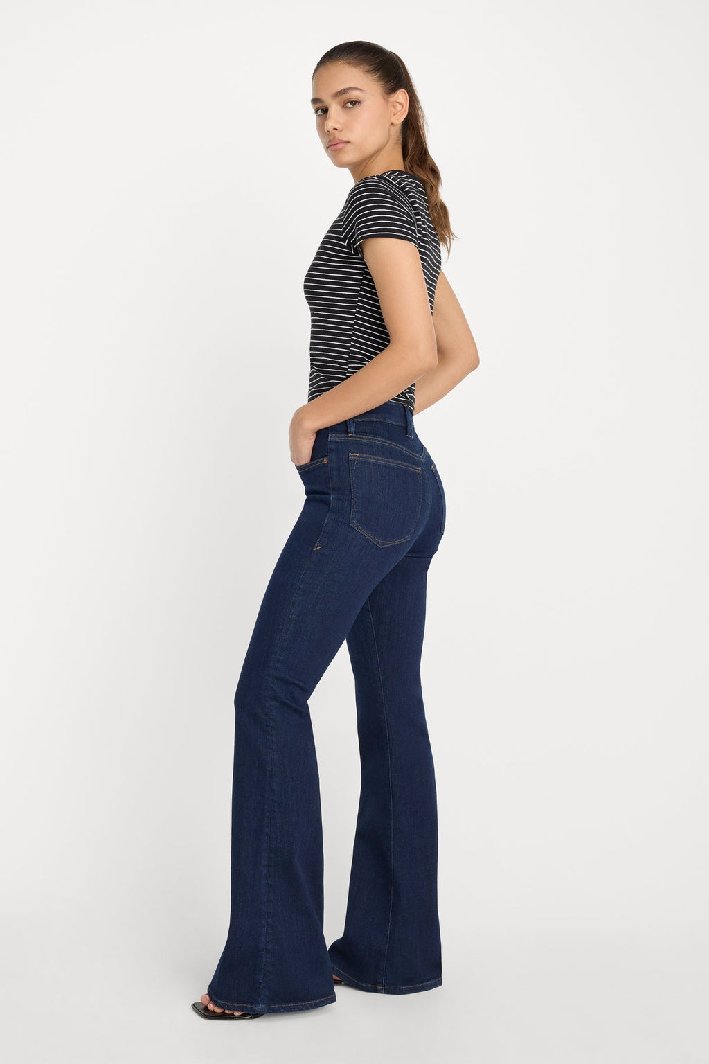 good legs flares in indigo