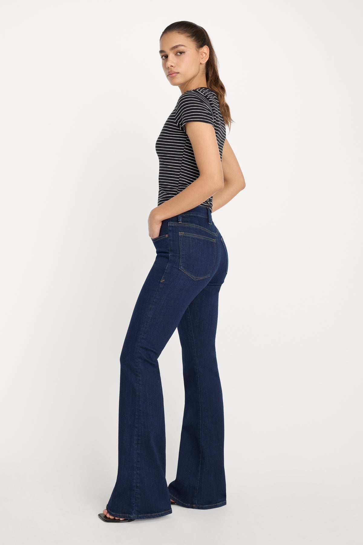 good legs flares in indigo