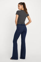 good legs flares in indigo