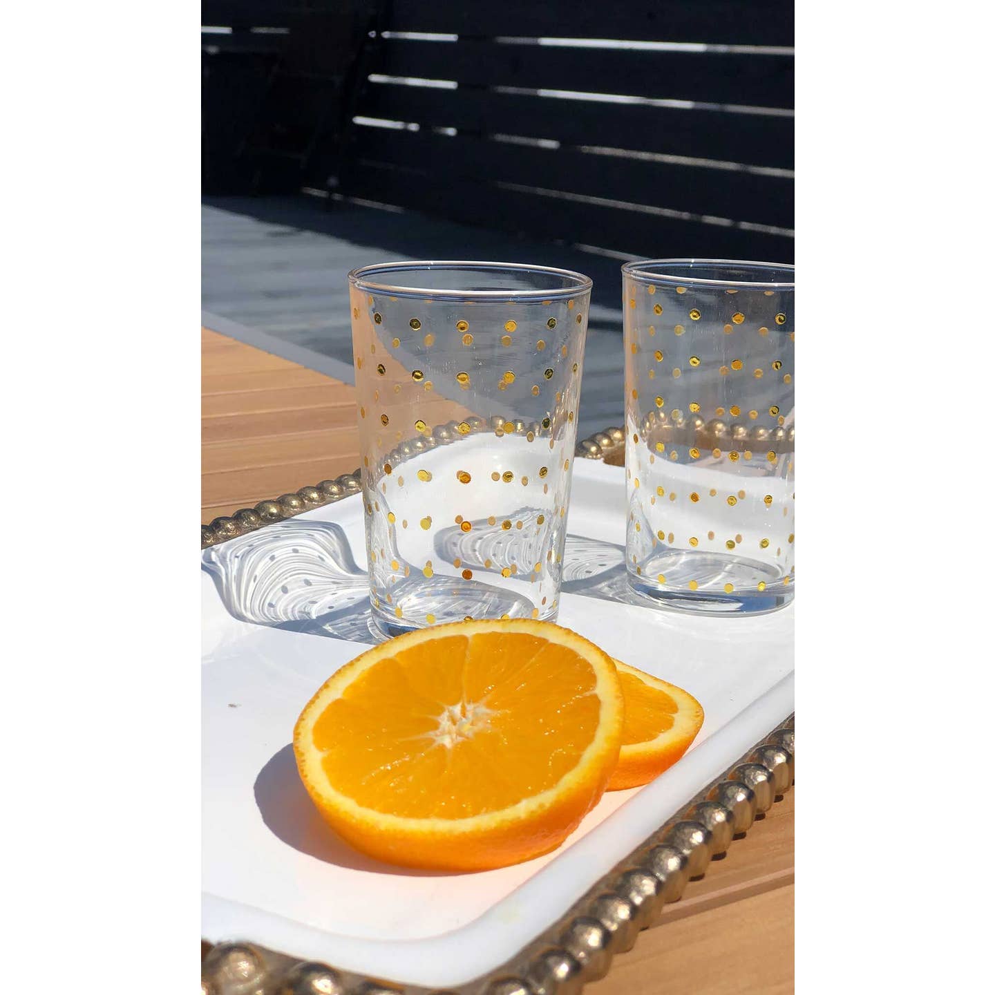 gold polka dot drinking glasses