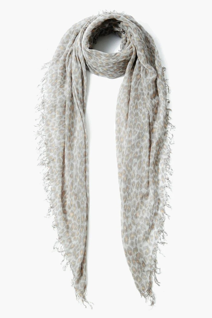 cashmere + silk scarf in white leopard