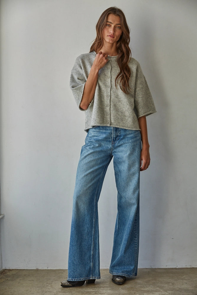 knit quarter sleeve cardi