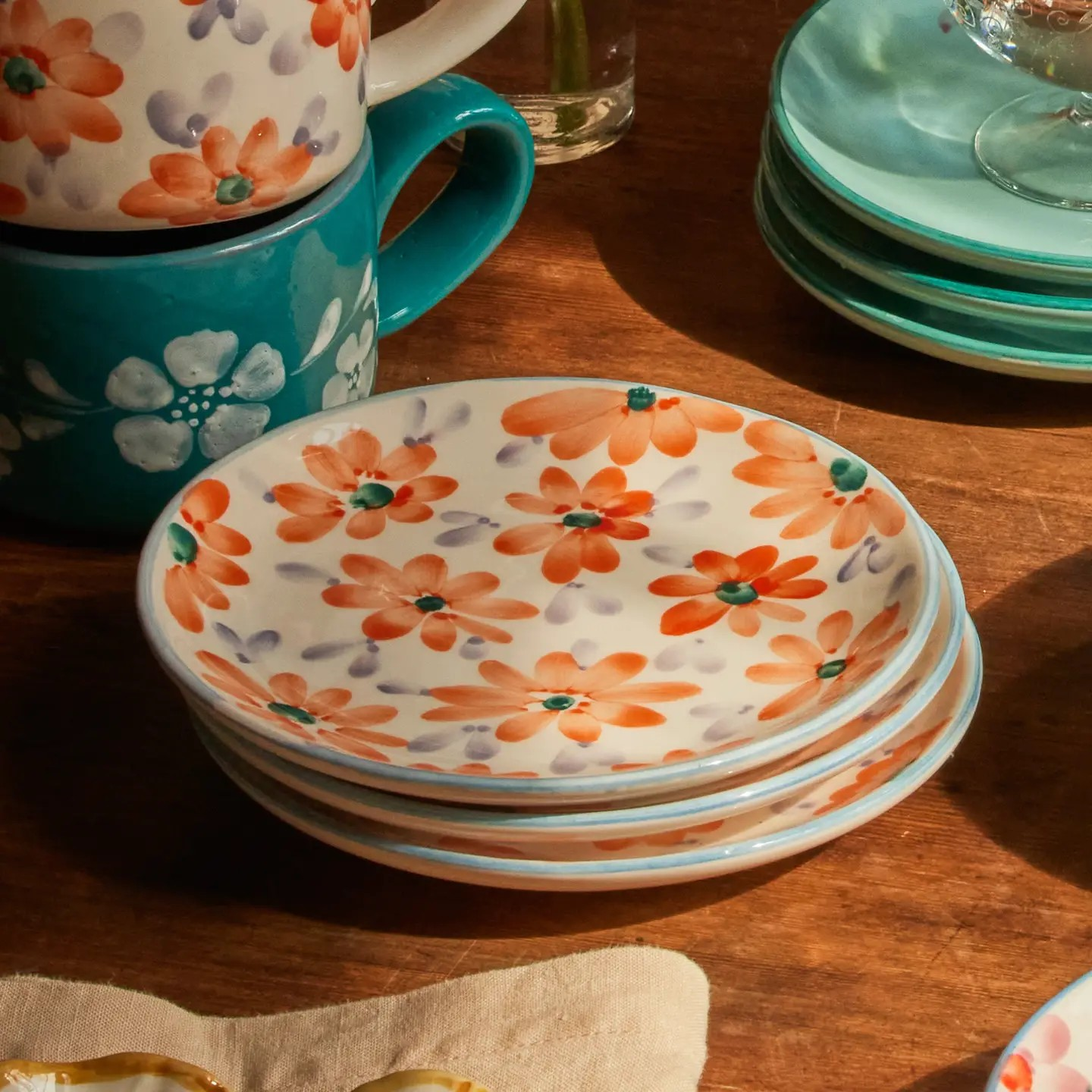 hand-painted ceramic cake plate - orange flowers