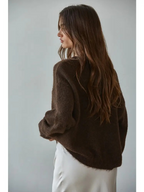 round neck cardi in dark chocolate