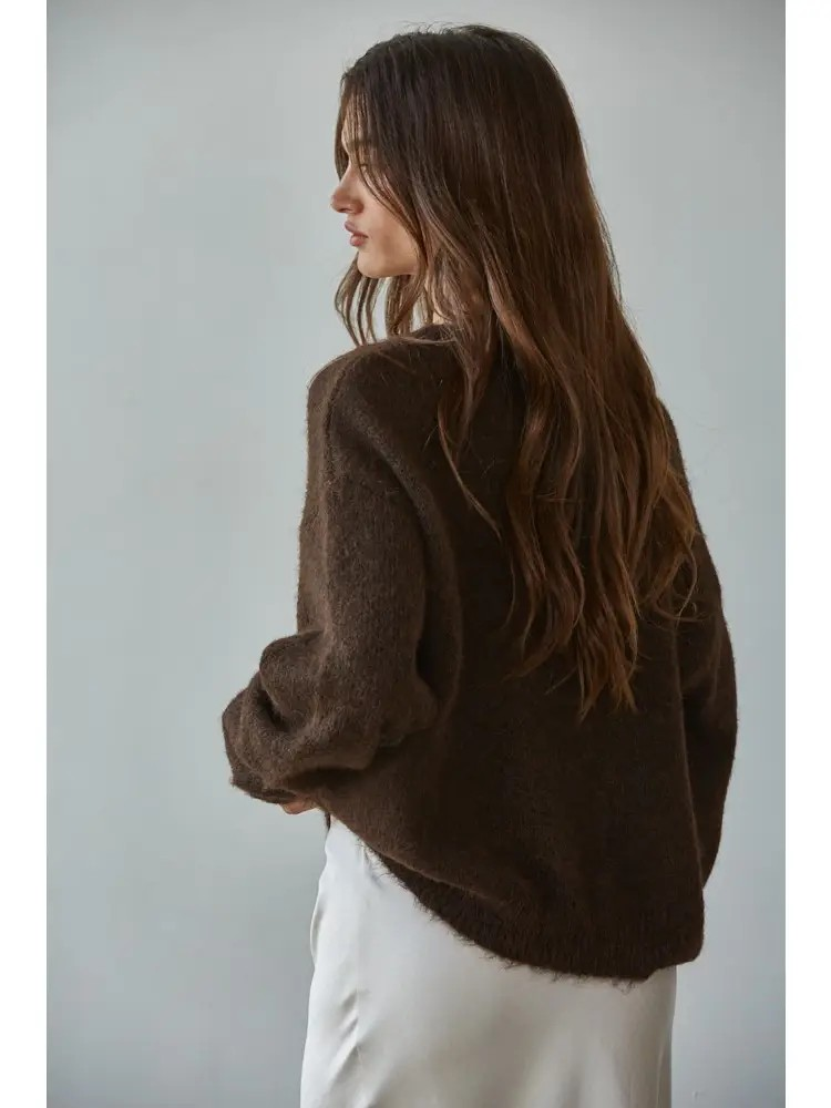 round neck cardi in dark chocolate