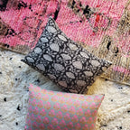 black floral block print lumbar pillow