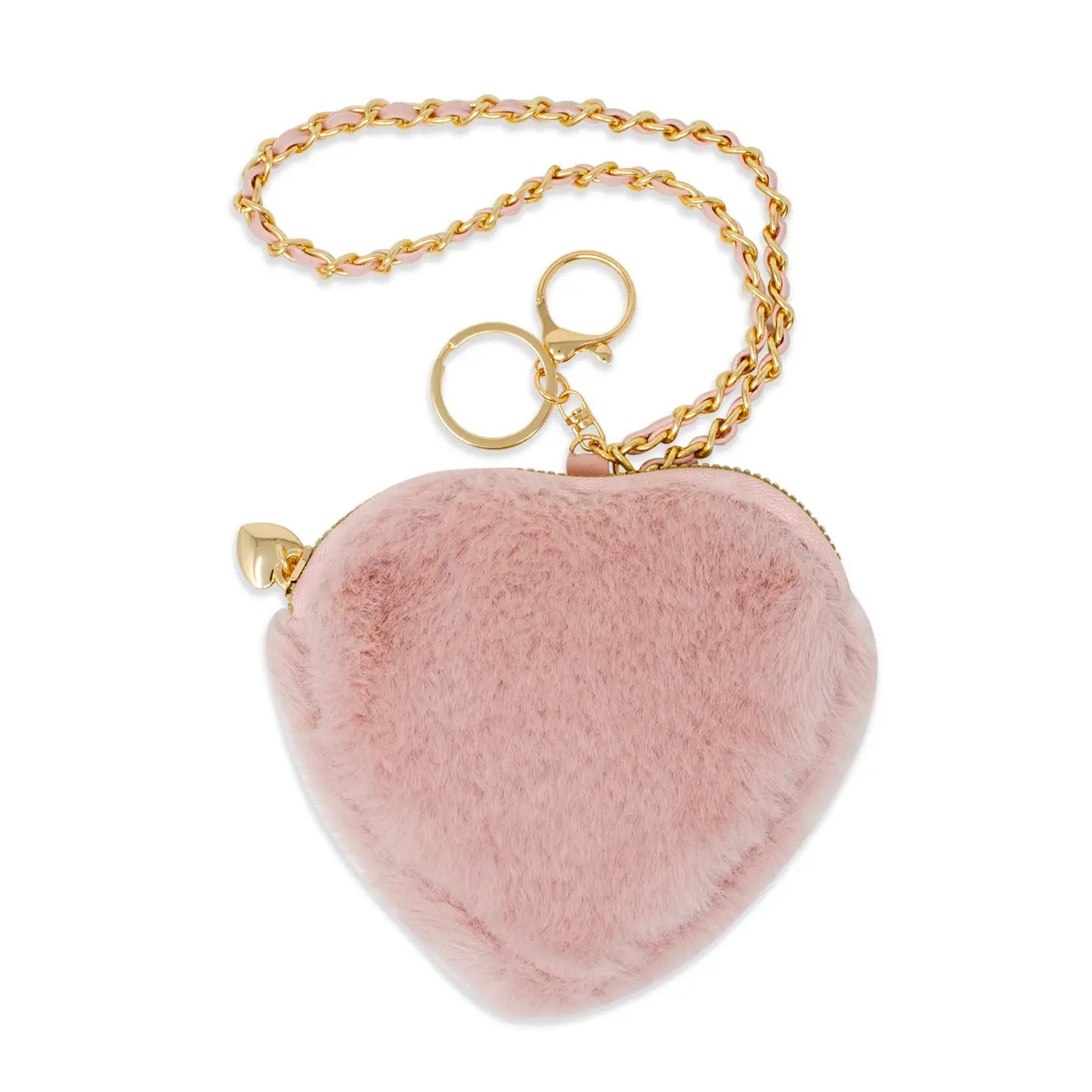 fuzzy heart coin purse in blush