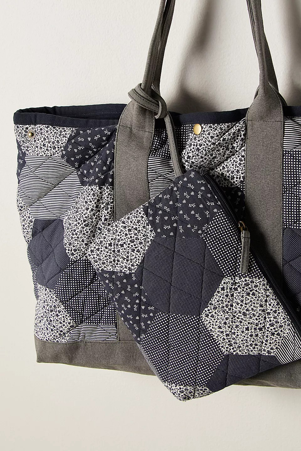 pippa patchwork tote in blue combo