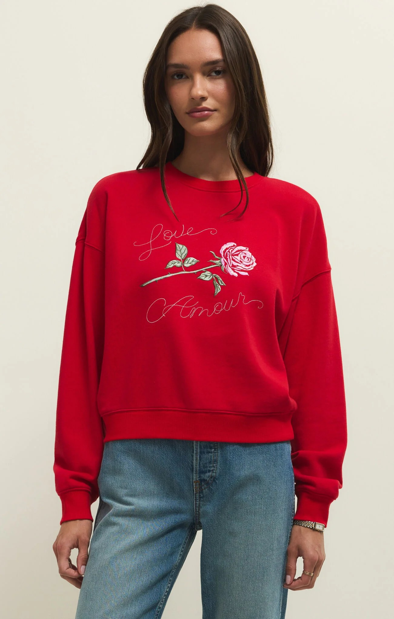 first date sweatshirt in kiss me red