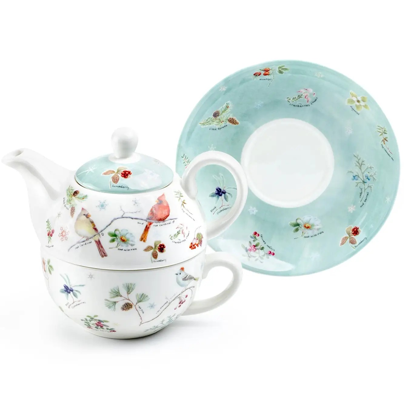 fine porcelain tea for one - winter cardinals