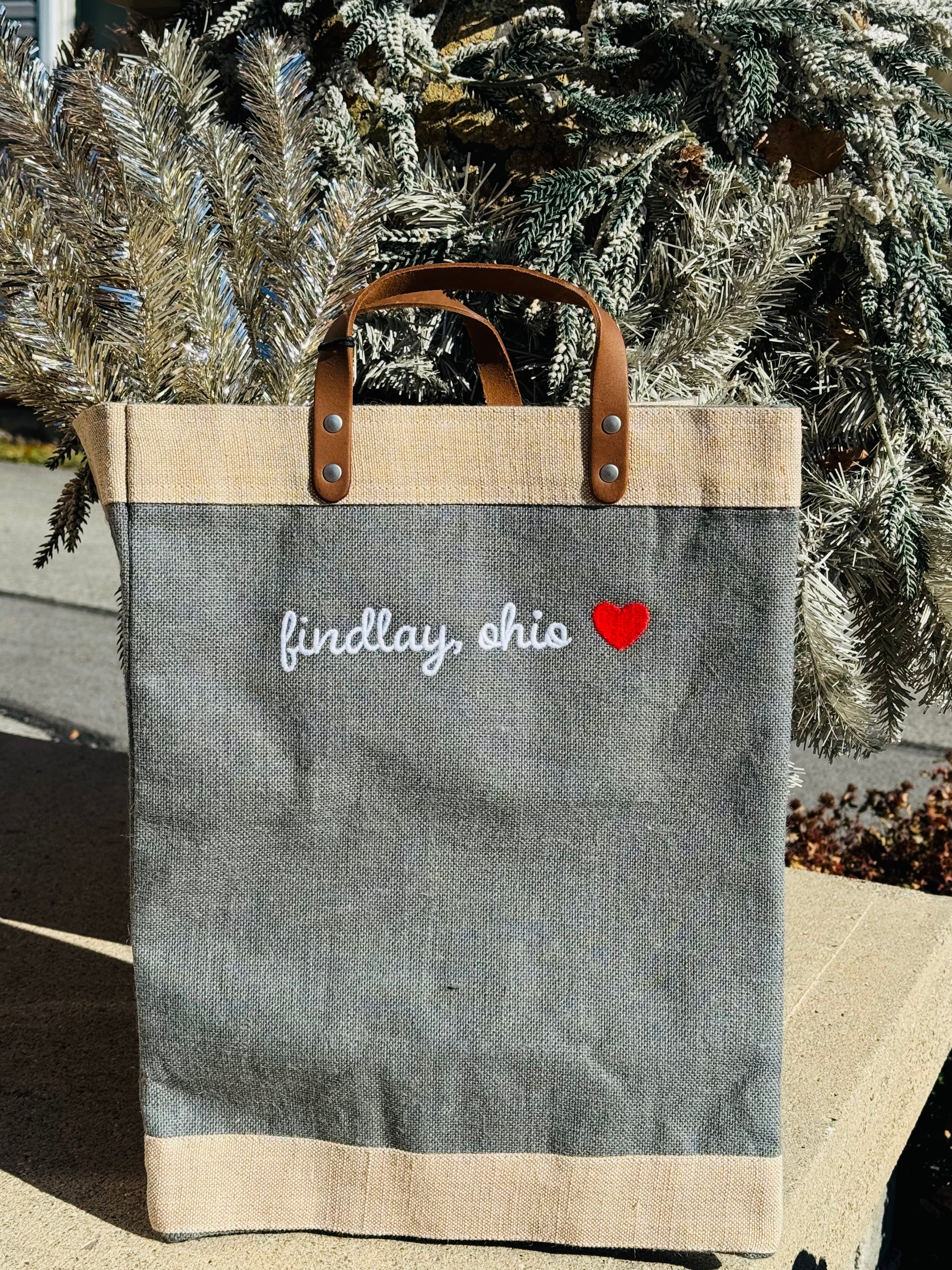 embroidered findlay, ohio burlap bags
