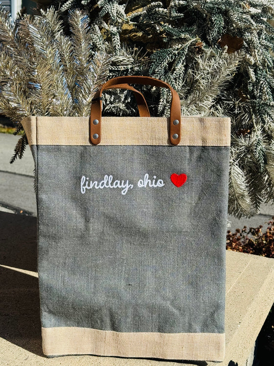 embroidered findlay, ohio burlap bags