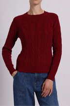 cotton classic cable crew in cherry