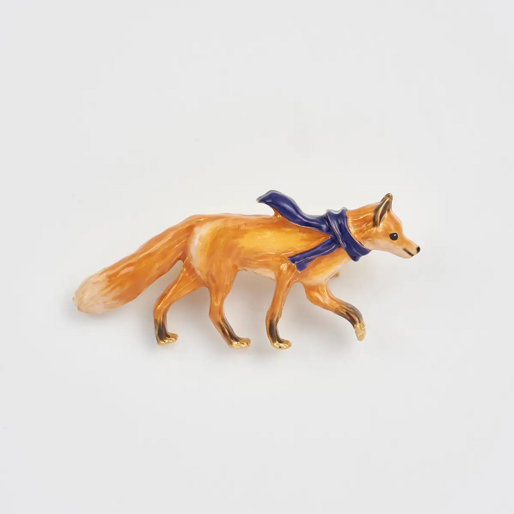 cozy fox enamel brooch