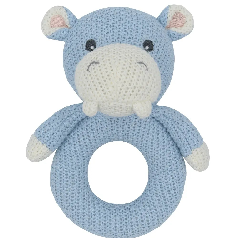 knit baby rattle - henry hippo