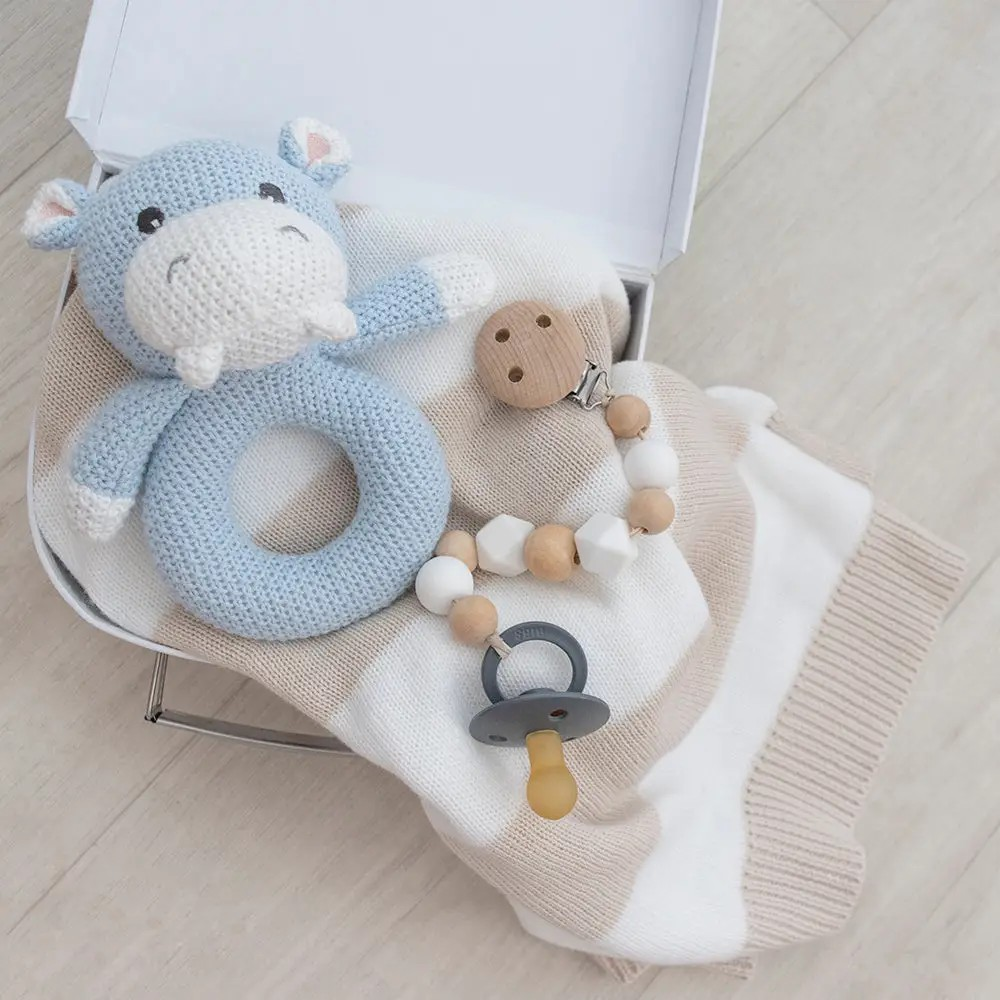 knit baby rattle - henry hippo