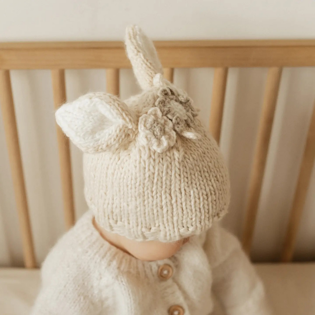 flower baby beanie in natural