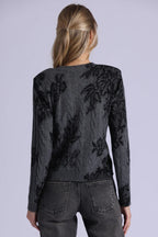 cashmere printed lace cable crewneck