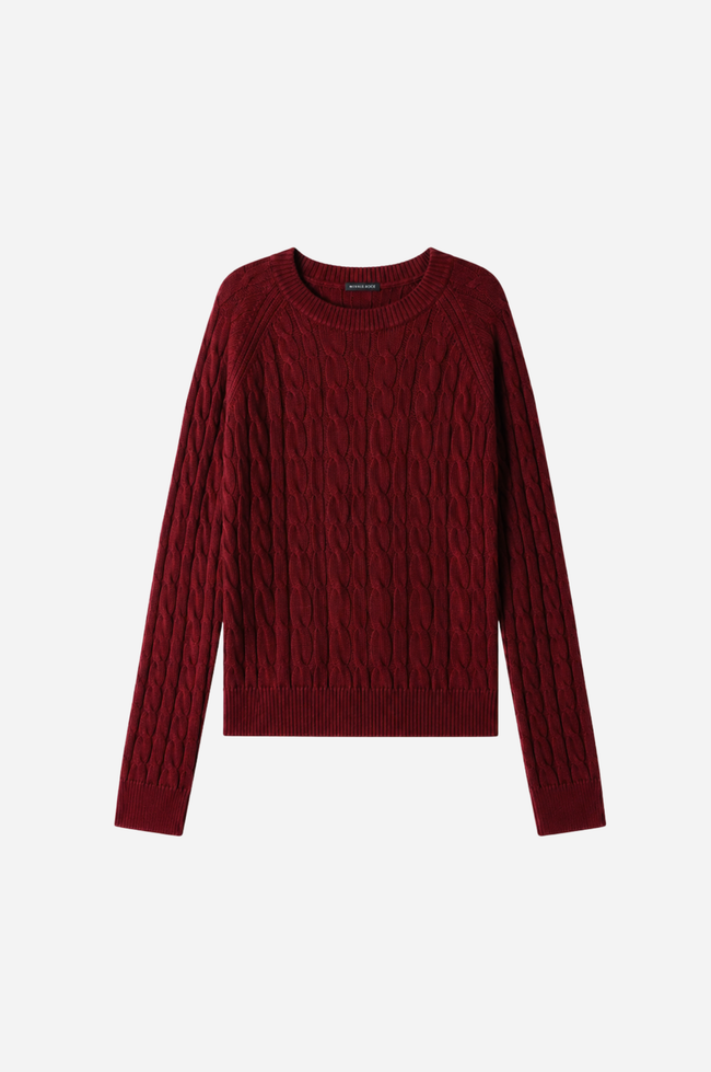 cotton classic cable crew in cherry