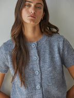 knit button down in blue grey