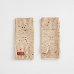 flecked yarn fingerless gloves in taupe