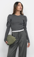 renoa puff sleeve ribbed knit top