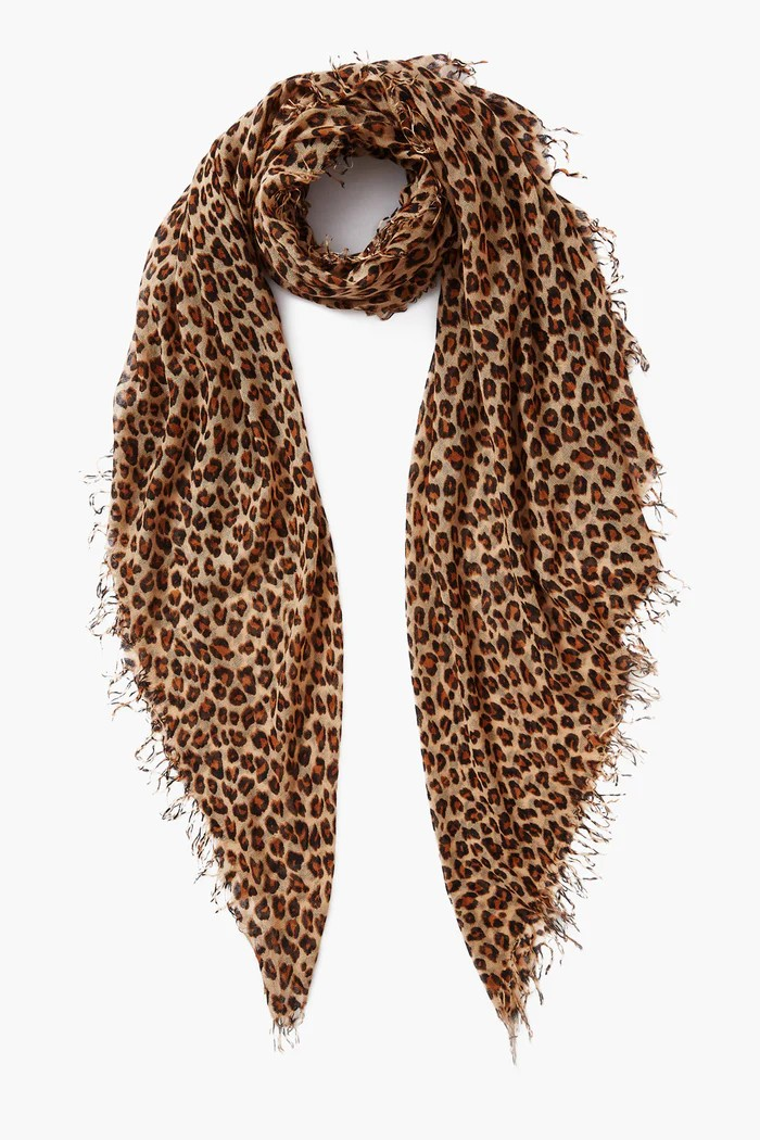 cashmere + silk scarf in roasted pecan leopard