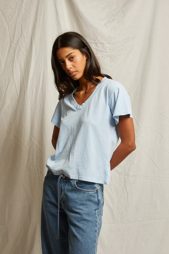 hendrix cotton short sleeve boxy tee in sky blue