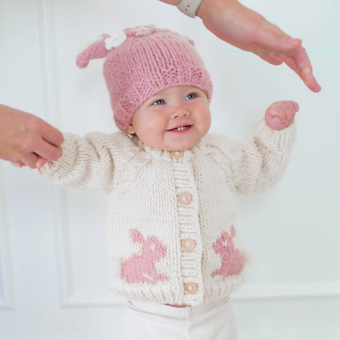 bunny baby cardigan in rosy pink