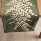 table runner - embroidered leaf in sage