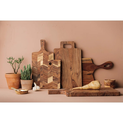 acacia chevron serving board with handle - small