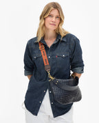 adjustable cross body in navy + poppy ciao