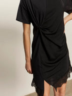 satin mix tee shirt dress in black