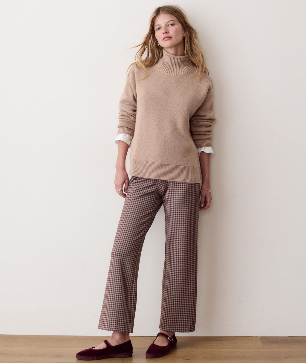 maggie funnel neck sweater in almond