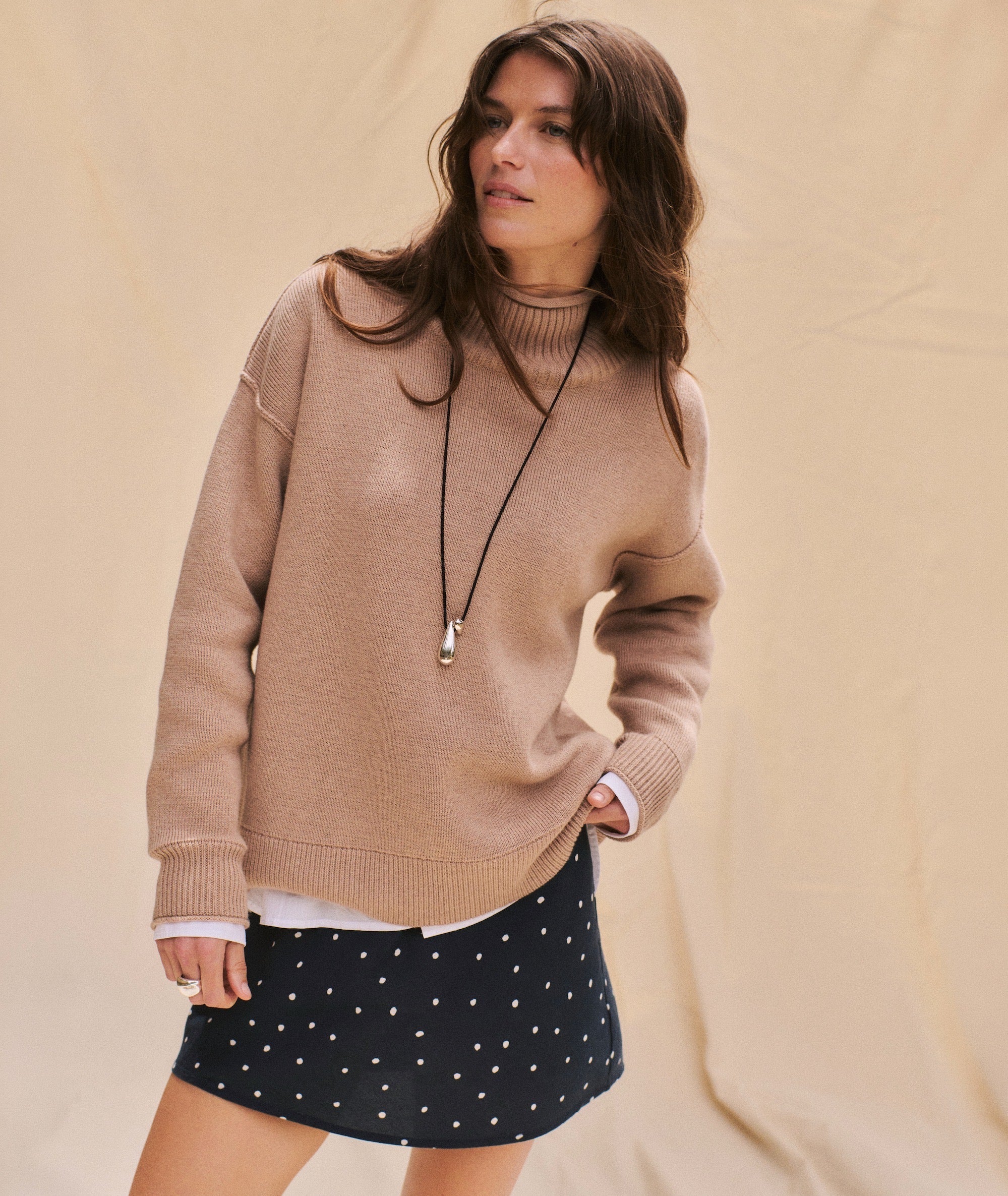 maggie funnel neck sweater in almond