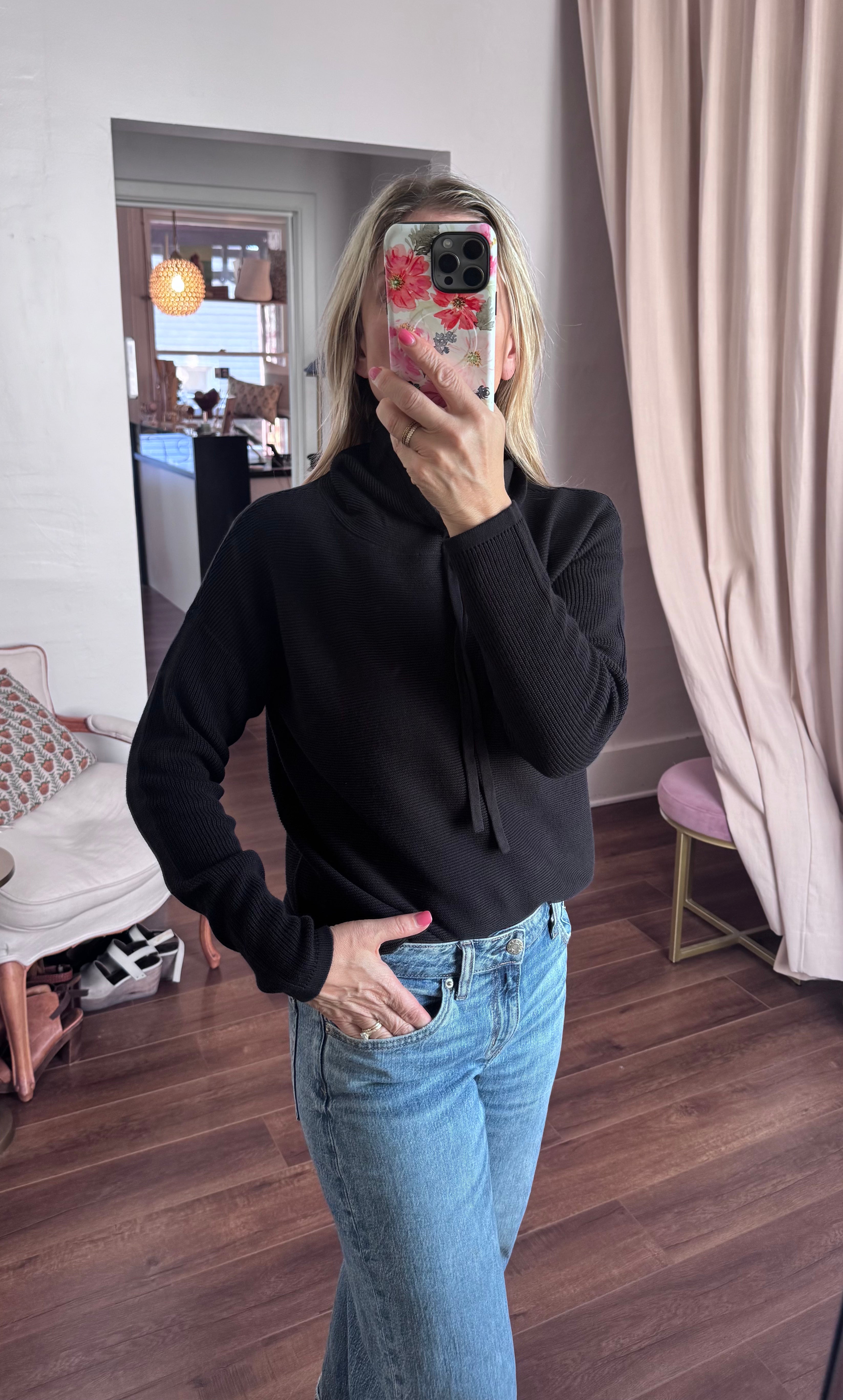 knit funnel in true black