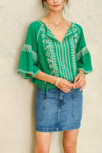 lena embroidered top in green